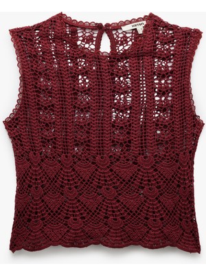 Koton Dantel Detaylı Kolsuz Bisiklet Yaka Ajurlu Kroşe Bluz