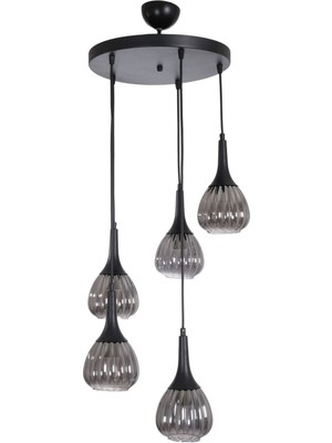 Teknotrust Klasik Modern Tasarım Yatak Odası - Salon - Mutfak Sarkıt Füme Camlı 5 Li Avize