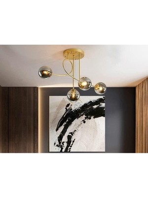 Teknotrust Jade Özel Tasarım Eskitme Renk Globe Füme Camlı Salon - Mutfak - Yatak Odası 4'lü Avize