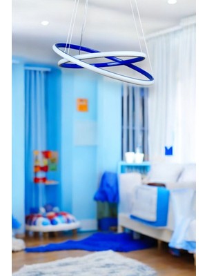 Teknotrust Rings Modern Tasarım Mavi Renk - Yatak Odası - Salon - Çocuk Odası - Mutfak Beyaz LED 2 Li Avize