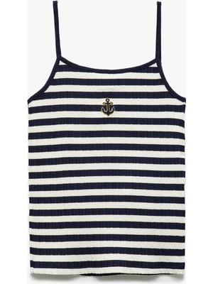 Koton Ribanalı Çizgili Nakış Detaylı Ince Askılı Atlet