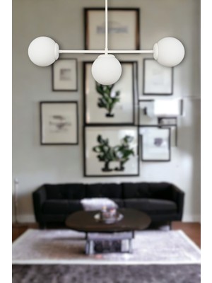 Neron Özel Tasarım Beyaz Renk Globe Beyaz Camlı Salon - Mutfak - Yatak Odası 3'lü Avize