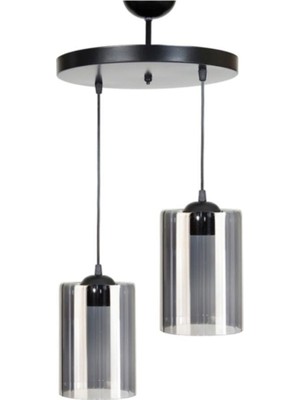 Lion Modern Siyah Renk Füme Camlı Salon - Mutfak - Yatak Odası 2 Li Avize