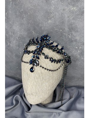 Lacivert Sallantılı Alınlık Almeda Gelin Kına Tacı