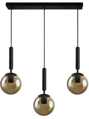 Teknotrust Carla Siyah Renk Gövde Füme Camlı Sıralı Salon - Mutfak - Yatak Odası 3 Lü Avize