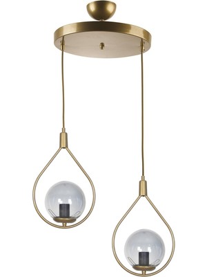 Teknotrust Deco Modern Tasarım Eskitme Gold Renk Füme Camlı Sıralı Salon - Mutfak - Yatak Odası 2 Li Avize