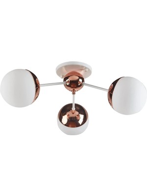Teknotrust Rima Plofonyer Modern Retro Bakır Renk Beyaz Camlı Salon - Mutfak - Yatak Odası 3 Lü Avize