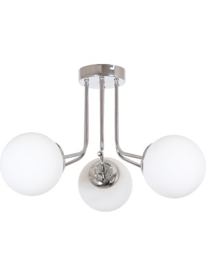 Teknotrust Daisy Modern Krom Renk Globe Beyaz Camlı Salon - Mutfak - Yatak Odası 3 Lü Avize