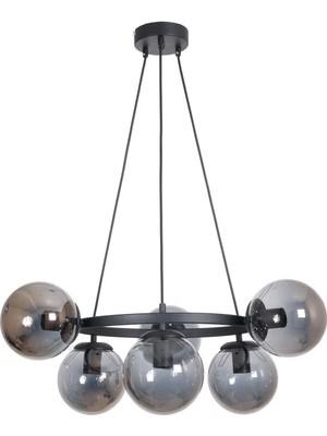 Teknotrust Dünya Modern Tasarım Mutfak - Salon - Yatak Odası - Tavan Siyah Renk Füme Camlı 6 Lı Avize