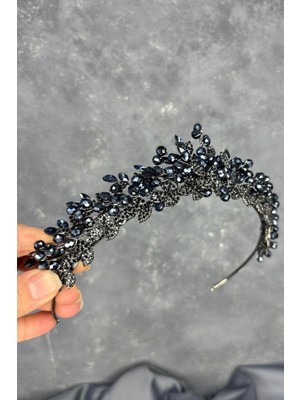 Lacivert Boncuk Işlemeli Duru Gelin Kına Tacı