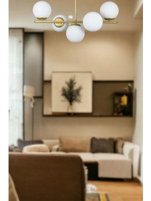 Teknotrust Neron Özel Tasarım Eskitme Renk Globe Beyaz Camlı Salon - Mutfak - Yatak Odası 5'li Avize