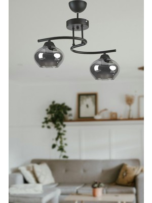 Teknotrust Fuji Modern Dekoratif Salon - Mutfak - Yatak Odası Siyah Renk Camlı 2 Li Avize