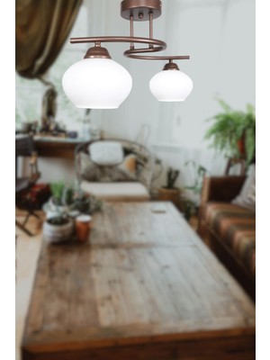 Teknotrust Fuji Modern Dekoratif Kahverengi Beyaz Camlı Salon - Mutfak - Yatak Odası 2 Li Avize