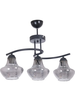 Teknotrust Fujifora Modern Tasarım Mutfak Salon Yatak Odası Siyah Renk Füme Camlı 3 Lü Avize