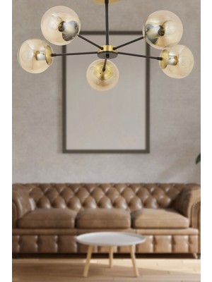 Nide 5li Siyah Eskitme Bal Camlı Modern Genç Odası Yatak Odası Retro Salon Avize