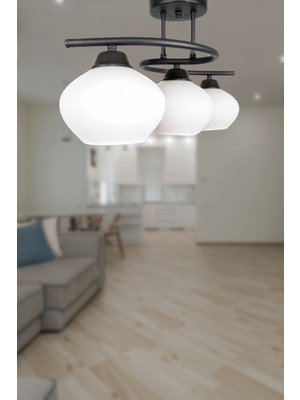 Teknotrust Fuji Modern Dekoratif Siyah Renk Camlı 3 Lü Avize Salon - Mutfak - Yatak Odası