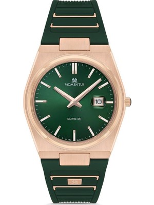 Momentus EM345R-15YR Quartz Silikon Yeşil Safir Cam 40 mm Erkek Kol Saati