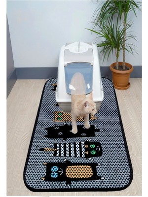 Xxl Büyük Boy Elekli Tuvalet Önü Desenli Kedi Kumu Paspası 60X120 cm