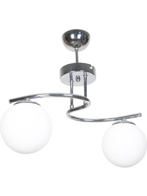 Linda Modern Tasarım Krom Renk Beyaz Camlı Salon - Mutfak - Yatak Odası 2 Li Avize