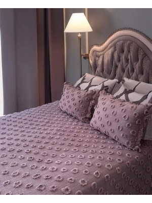 Ponpon Desenli 3 Parça Çift Kişilik Yatak Örtüsü