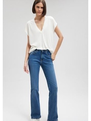 Mavi Lux Touch TENCEL TM V Yaka Ekru Modal Tişört 1612250-70057
