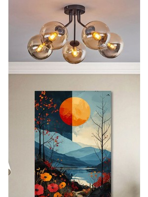 Venüs Modern Plofonyer Beşli Camlı Avize Oturma Salon Yatak Odası 5li Avize