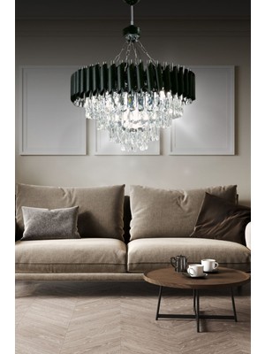 Mezun Siyah 55 x 55  cm 'lik Modern Kristal Taşlı Lüks Avize - Yatak Odası - Salon - Mutfak - Hol