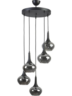 Teknotrust Nero Modern Tasarım Cafe- Mutfak- Salon-Yatak Odası Siyah Renk Füme Camlı 5 Li Avize