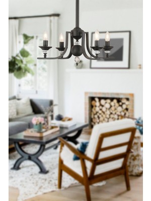 Erza 4lü Siyah Modern Sarkıt Yatak Odası Retro Salon Avize