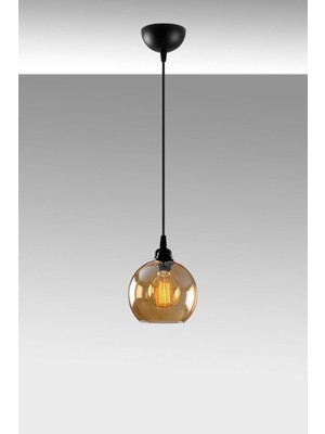 Teknotrust Opvik Salon - Mutfak - Yatak Odası Siyah Renk Bal Rengi Camlı Sarkıt Tekli Avize (15 cm  Çap)