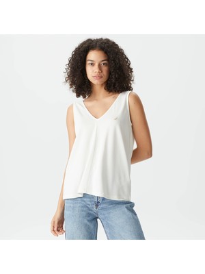 Nautica Kadın Beyaz Relaxed Fit V Yaka T-Shirt