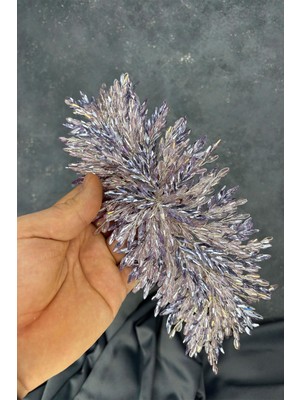 Lila Eva Yoğun Boncuk Işlemeli Gelin Kına Tacı