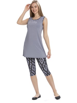 Kadın Gri Siyah Kolsuz Yarı Kapalı Taytlı Mayo HZL25S-AR3151/13