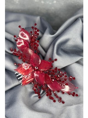 Bordo Sedefli Özün Taraklı Gelin Saç Aksesuarı