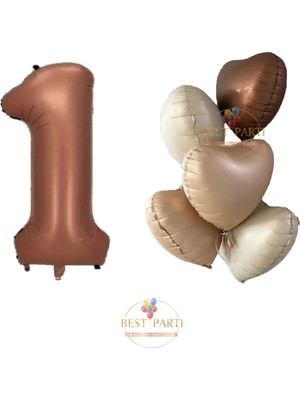 Kahverengi Renk Rakam ve 5'li Papatya Folyo Balon Seti Yaş 1