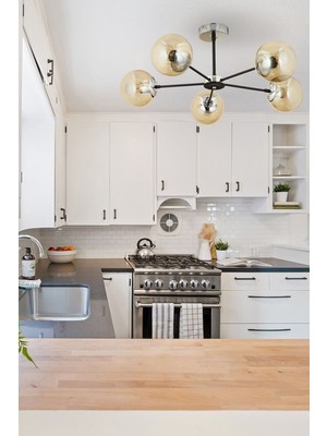 Nide 5li Siyah Krom Bal Camlı Modern Genç Odası Yatak Odası Retro Salon Avize