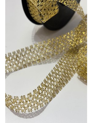 Simli Gold Şerit Kurdele Bohça Süsleme 2,5 cm 20 Metre
