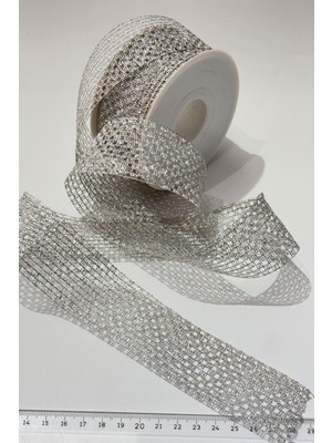 Simli Gümüş Şerit Kurdele Bohça Süsleme 4 cm 20 Metre