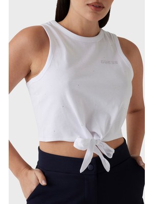 Guess Primula Pamuklu Taşlı Boxy Fit Bağlama Detaylı Crop T Shirt V5GI01I3Z14 Bayan T Shirt V5GI01 I3Z14 G011
