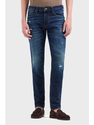 Emporio Armani Streç Pamuklu Slim Fit Düşük Bel Dar Paça Jeans Erkek Kot Pantolon EM000121 AF13281 MB001