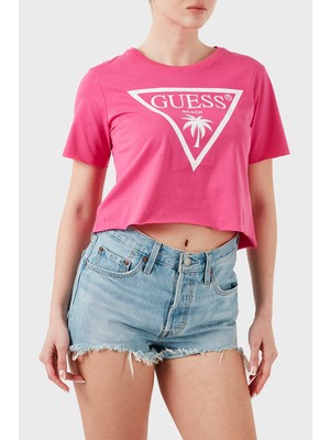 Guess Ss Cn Logo Pamuklu Boxy Fit Crop E02I01JA914 Bayan Crop E02I01 JA914 F45D
