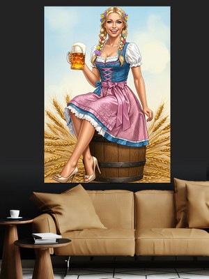 Geleneksel Alman Kadın ve Bira Dekoratif Kanvas - Mdf Ahşap Tablo