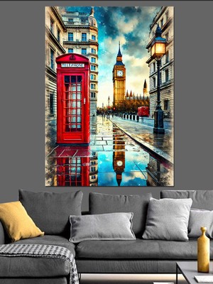Big Ben ve Londra Sokakları Dekoratif Kanvas - Mdf Ahşap Tablo