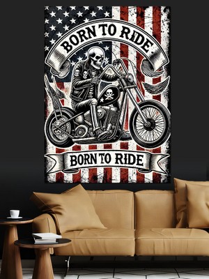 Born To Ride ve Motor Tutkusu Dekoratif Kanvas - Mdf Ahşap Tablo