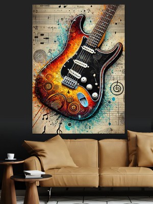 Soyut Elektro Gitar ve Sanat Dekoratif Kanvas - Mdf Ahşap Tablo
