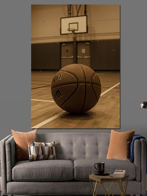 Basketbol Sahası ve Top Dekoratif Kanvas - Mdf Ahşap Tablo