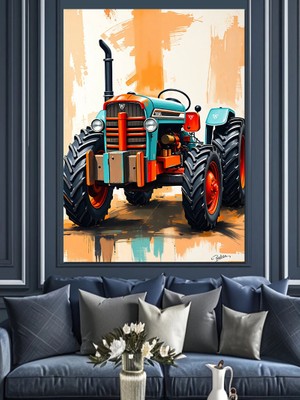 Retro Tarım Traktörü Dekoratif Kanvas - Mdf Ahşap Tablo