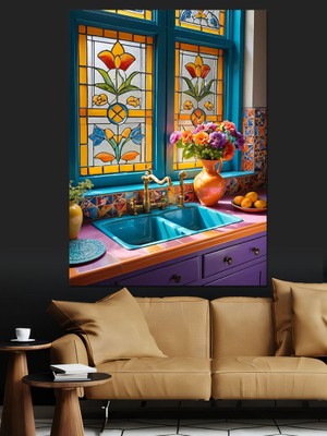 Cam Önü Çiçekler Dekoratif Kanvas - Mdf Ahşap Tablo