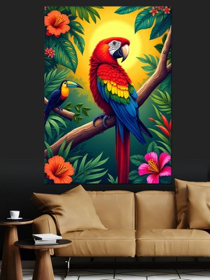 Tropikal Papağan Dekoratif Kanvas - Mdf Ahşap Tablo
