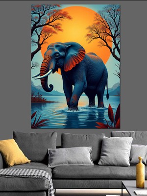 Nehrin Içinde Fil Dekoratif Kanvas - Mdf Ahşap Tablo